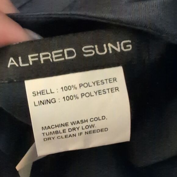 NWT Alfred Sung Satin Fit Flare Maxi Dress Gown Shoulder Bows Midnight Navy 16 - Picture 6 of 11